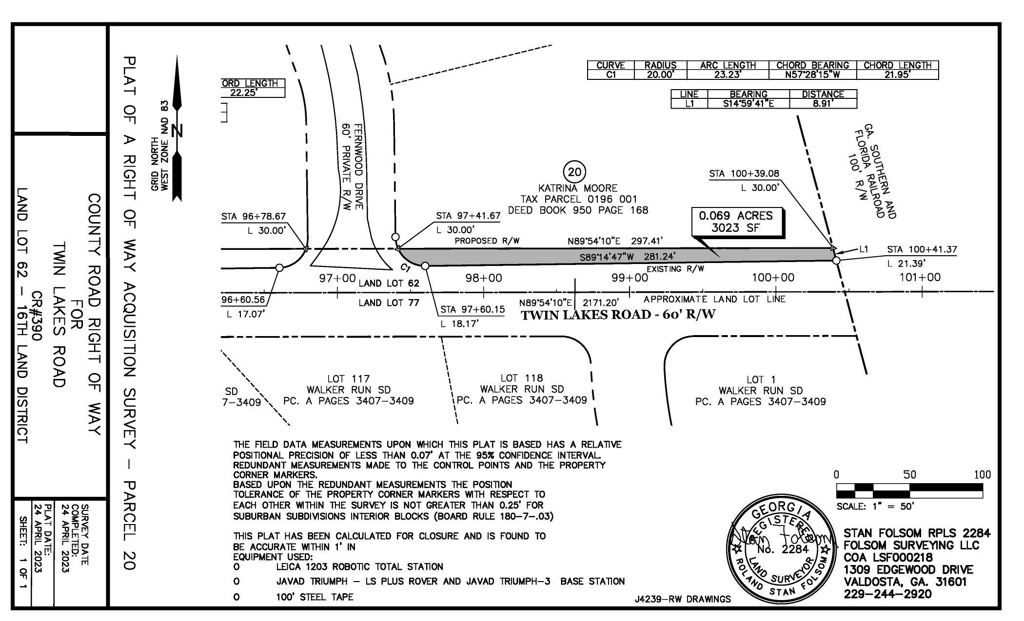Map: SURVEY Twin Lakes Road 60-foot right of way from Katrina P. Moore