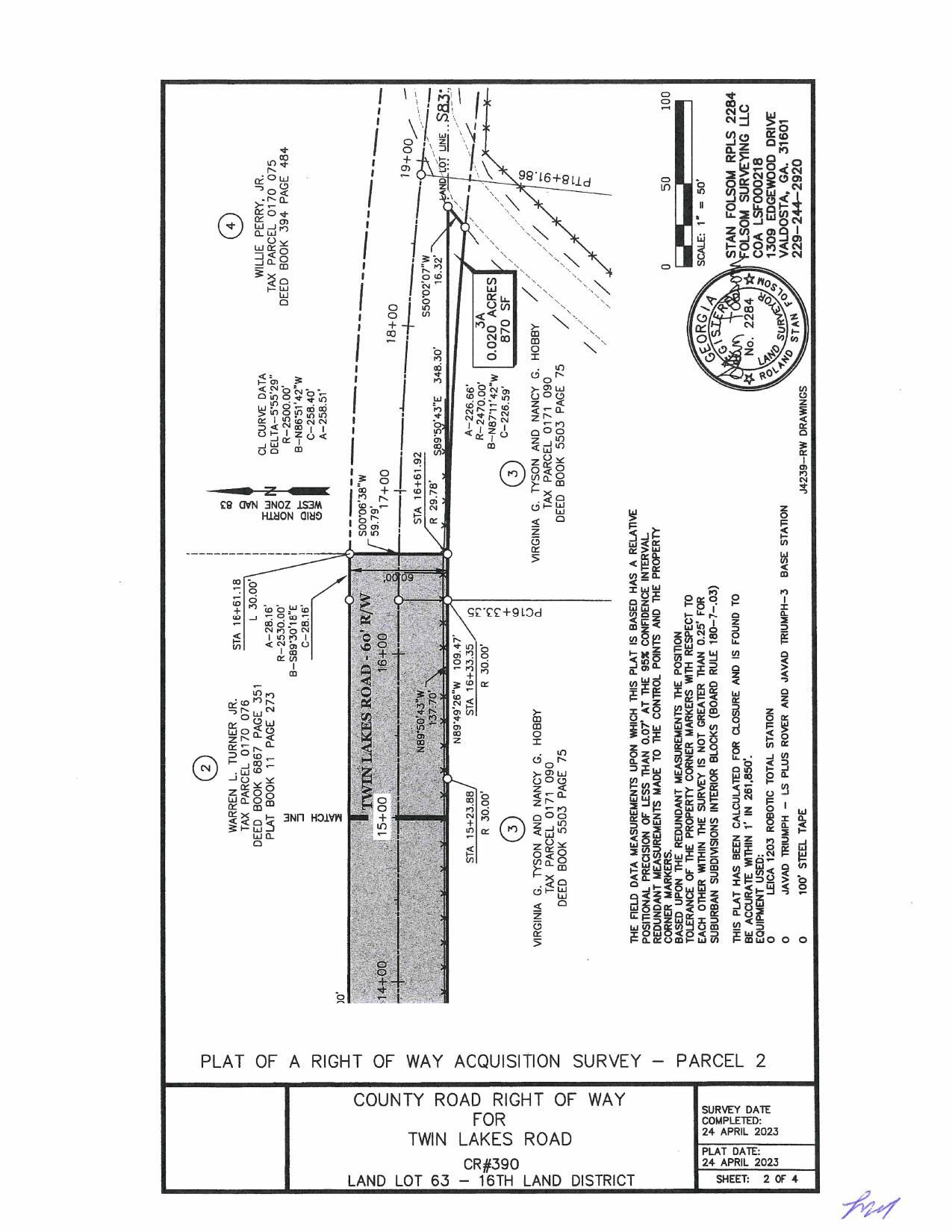 Map: SURVEY of County Road Right of Way for Twin Lakes Road (2 of 4)