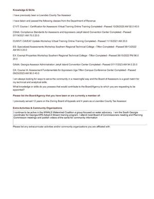 [I continue to be active in the WWALS Watershed Coalition a group focused on water advocacy. I am the South Georgia coordinator for Georgia EPD Adopt A Stream training program. I attend most Board of Commissioners meeting and Planning Commission meetings and publish videos of the same for community information]