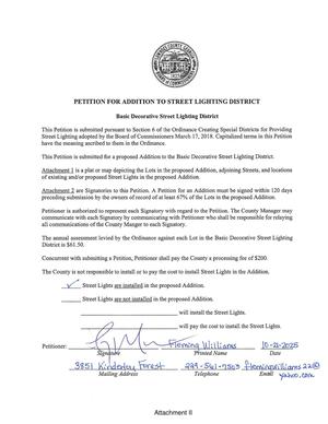 [Petition for Addition to Street Lighting District]