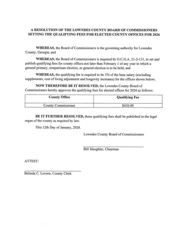 A RESOLUTION OF THE LOWNDES COUNTY BOARD OF COMMISSIONERS