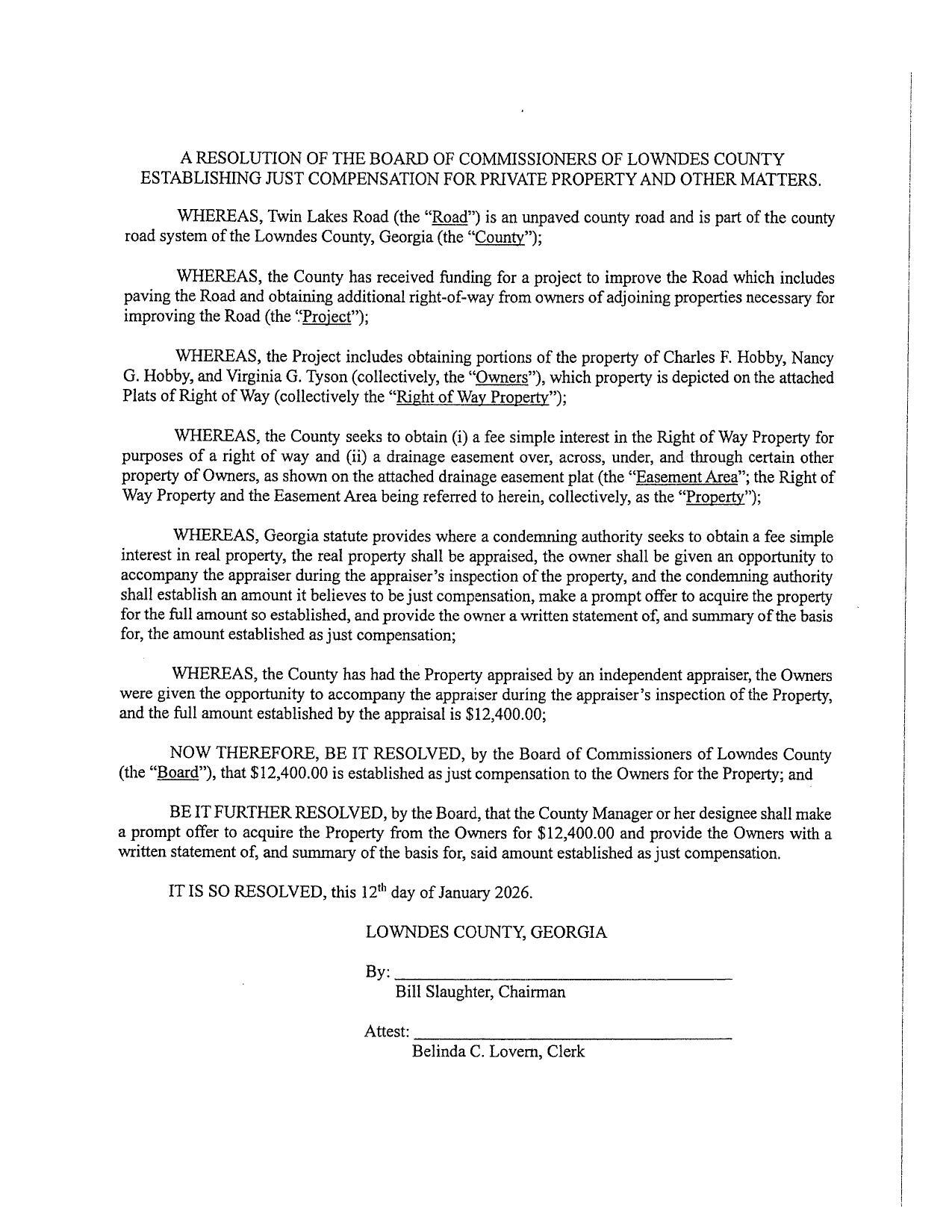 A RESOLUTION OF THE BOARD OF COMMISSIONERS OF LOWNDES COUNTY