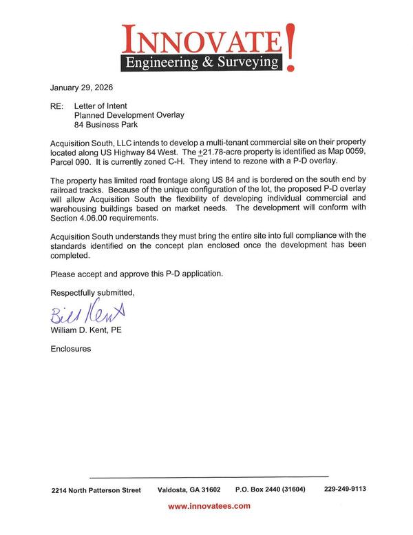 Letter of Intent from William D. Kent, PE