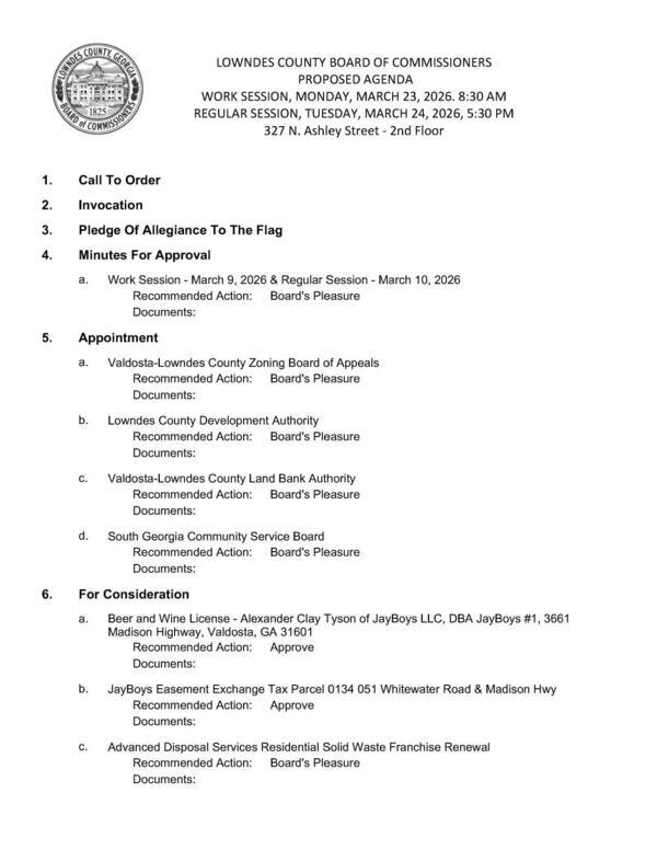 [PROPOSED AGENDA]