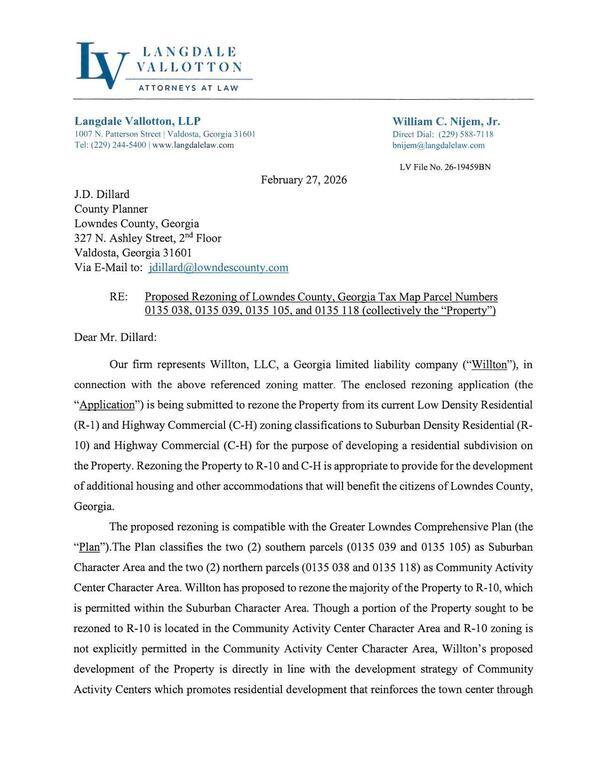 Rezoning application by Langdale Vallotton LLP for Willton LLC.