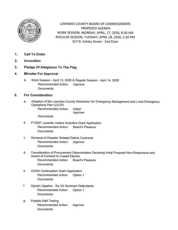 [PROPOSED AGENDA]