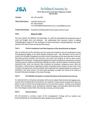 [Existing Well at Stone Creek: Jim Stidham and Associates, Inc. (JSA) proposed scope of work and budget level cost estimate.]
