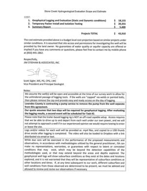 [Stone Creek Hydrogeological Evaluation Scope and Estimate]