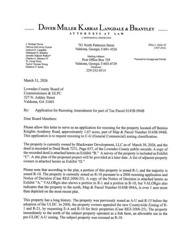 Re: Application for Rezoning Amendment for part of Tax Parcel 0145B 094B