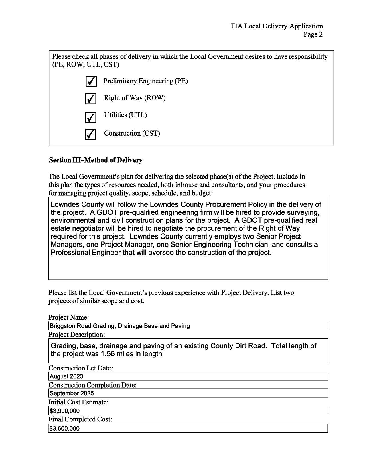 Section III—Method of Delivery