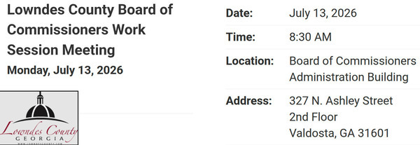 [Monday Work Session 2026-07-13 --Lowndes County]