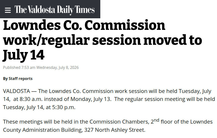 Tuesday Work Session 2026-07-14 --Valdosta Daily Times