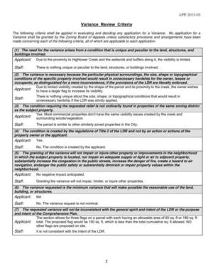 [Variance Review Criteria]