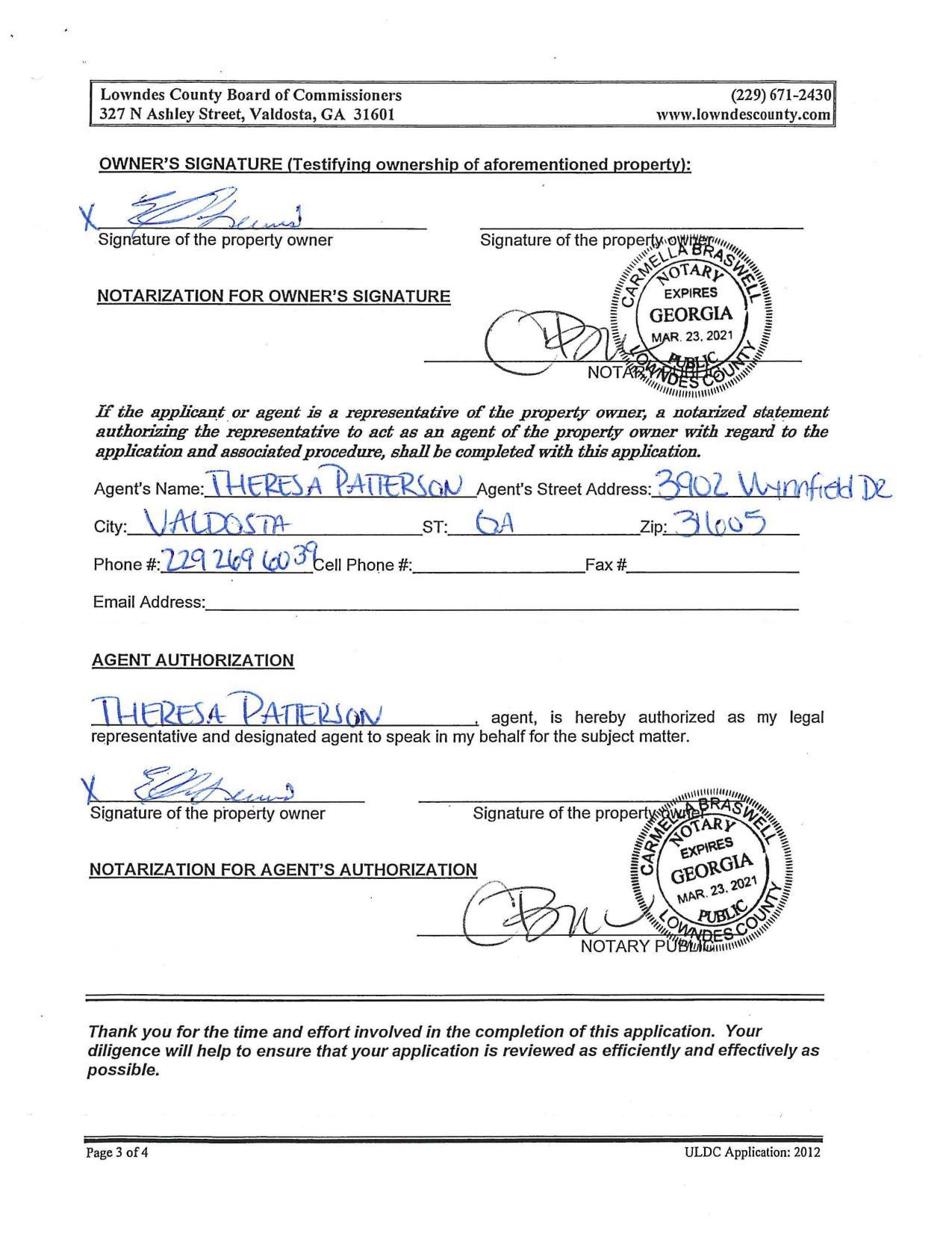 Signature of the property owner