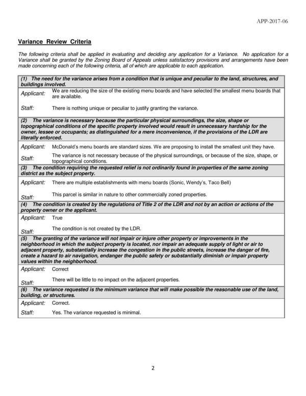 Variance Review Criteria