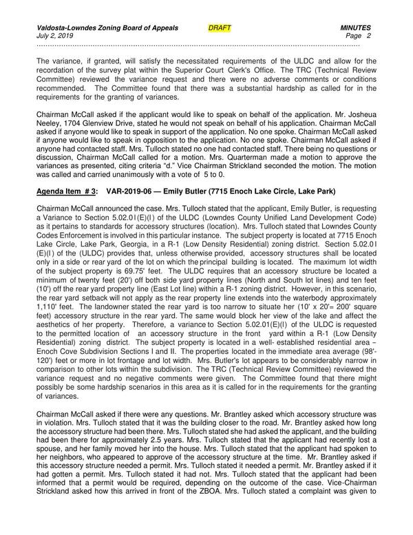 VAR-2019-06 — Emily Butler (7715 Enoch Lake Circle, Lake Park)