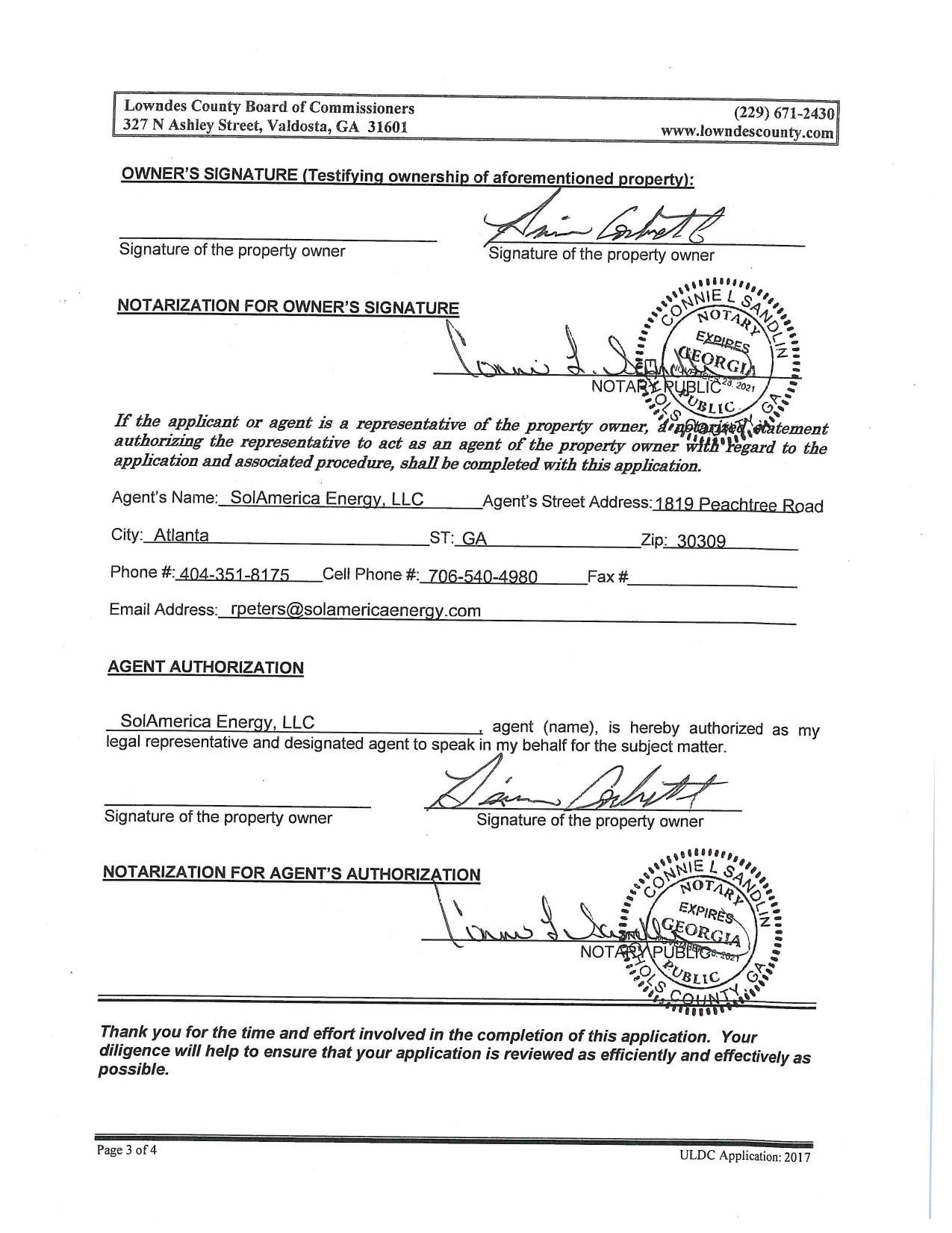 Signature of the property owner